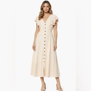 CALVIN KLEIN 55% LINEN MIDI DRESS SIZE 6 COLOR BEIGE Casual